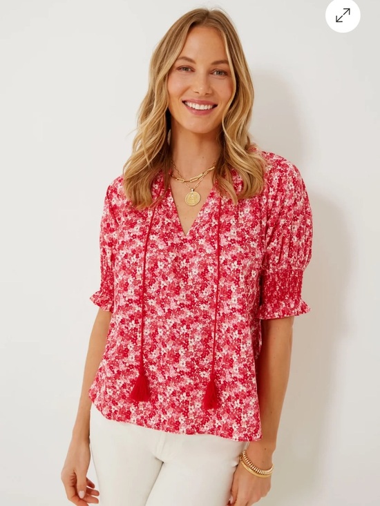 Hyacinth House Tops - Hyacinth House Red and Pink Floral V-Neck Colleen Blouse Sz Small Tuckernuck
